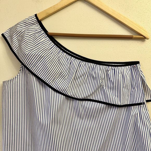 J. Crew Factory One Shoulder Top Stripe J0838 $54.50 Cotton Blend Blue White, 8 - Picture 2 of 13